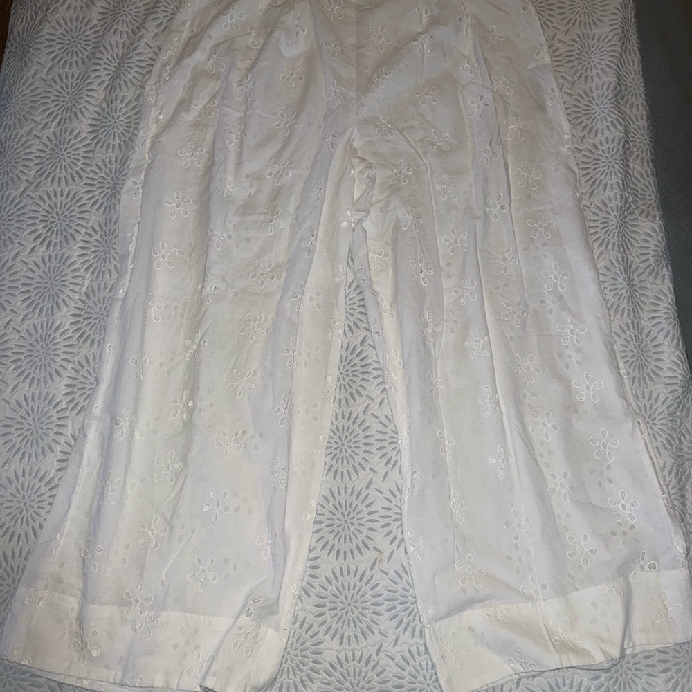White Eyelet Embroidered Pants